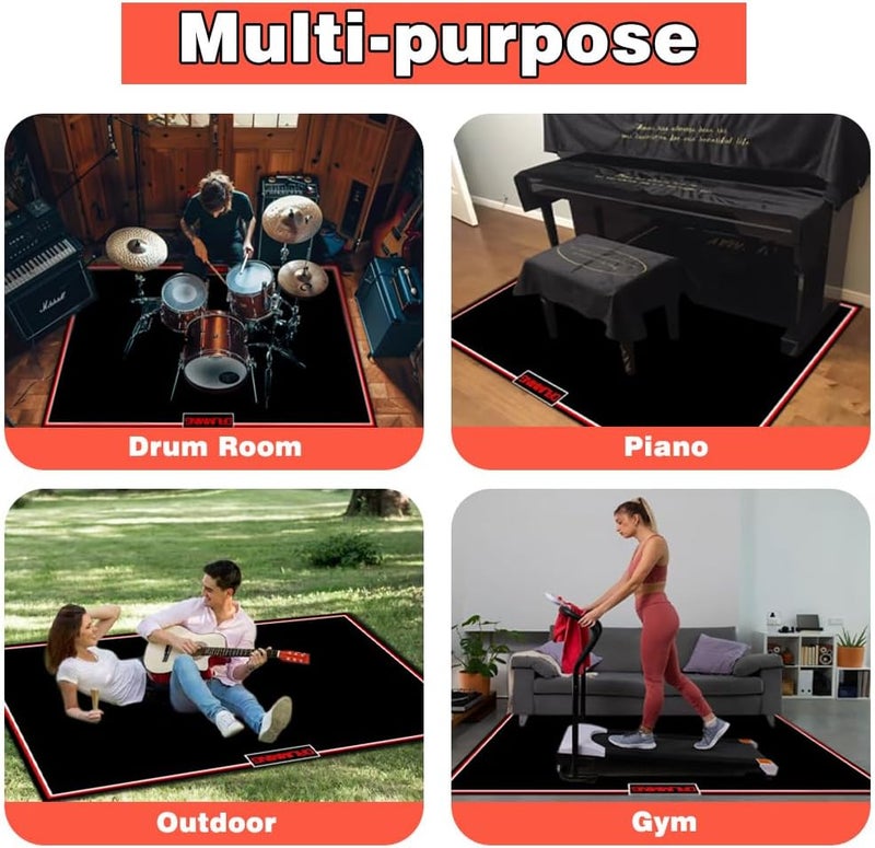 RV MURTS 4x6ft Drum Rug Mat with Non-Slip Grip Bottom, Drum Carpet Noise Reduction, Floor Protection for Electric Drum and Jazz Drum Set Splash Stands, Gift for Drummers, Music Practice Kit, 48x72in, Black - Image 5